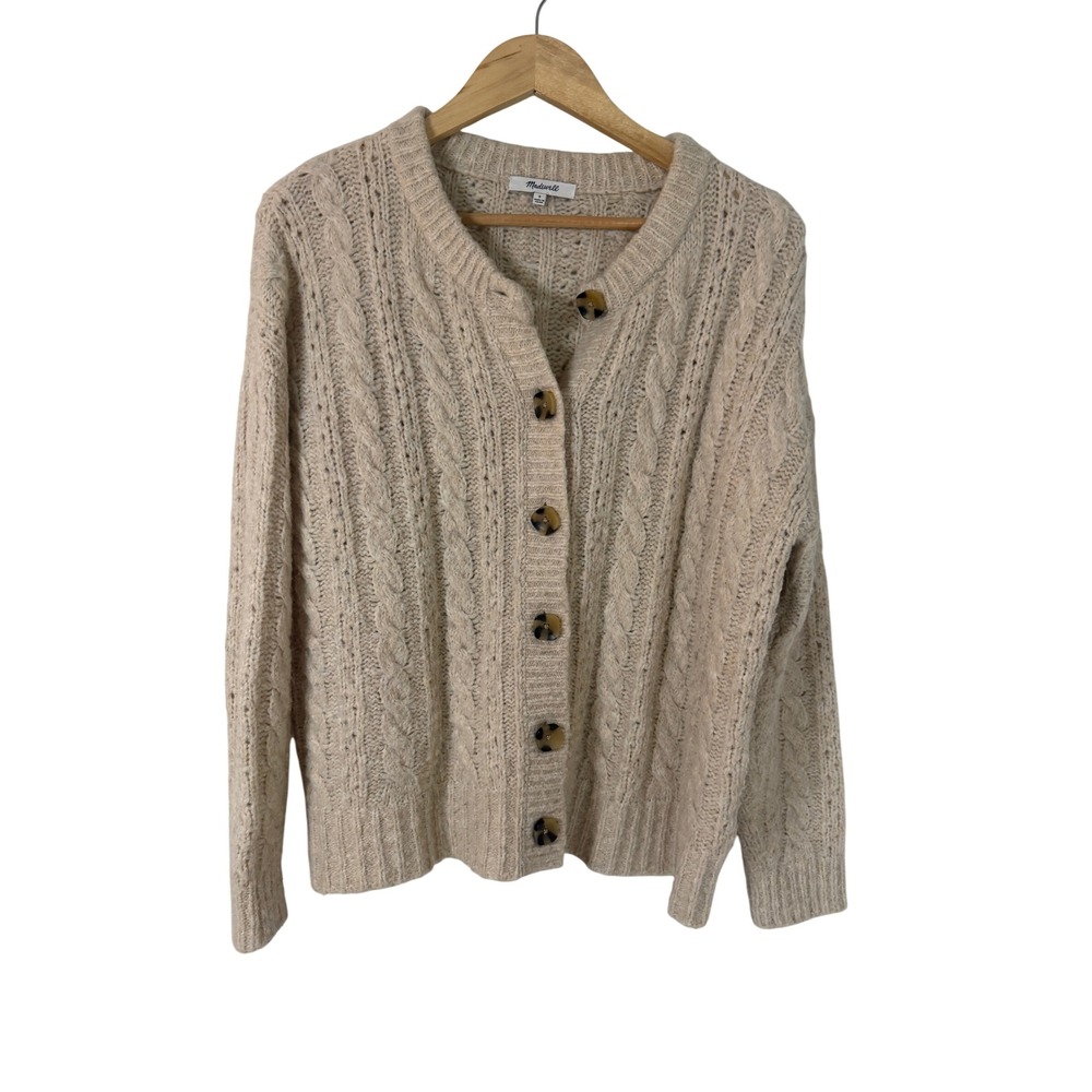 Madewell Cardigan Women Small Beige Excellent Cable Knit Wool Blend Button Front